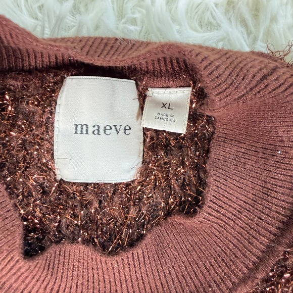 Maeve Violetta Brown Metallic Tinsel Knit Sweater Dolman Sleeve XL Festive Cozy - Picture 8 of 14